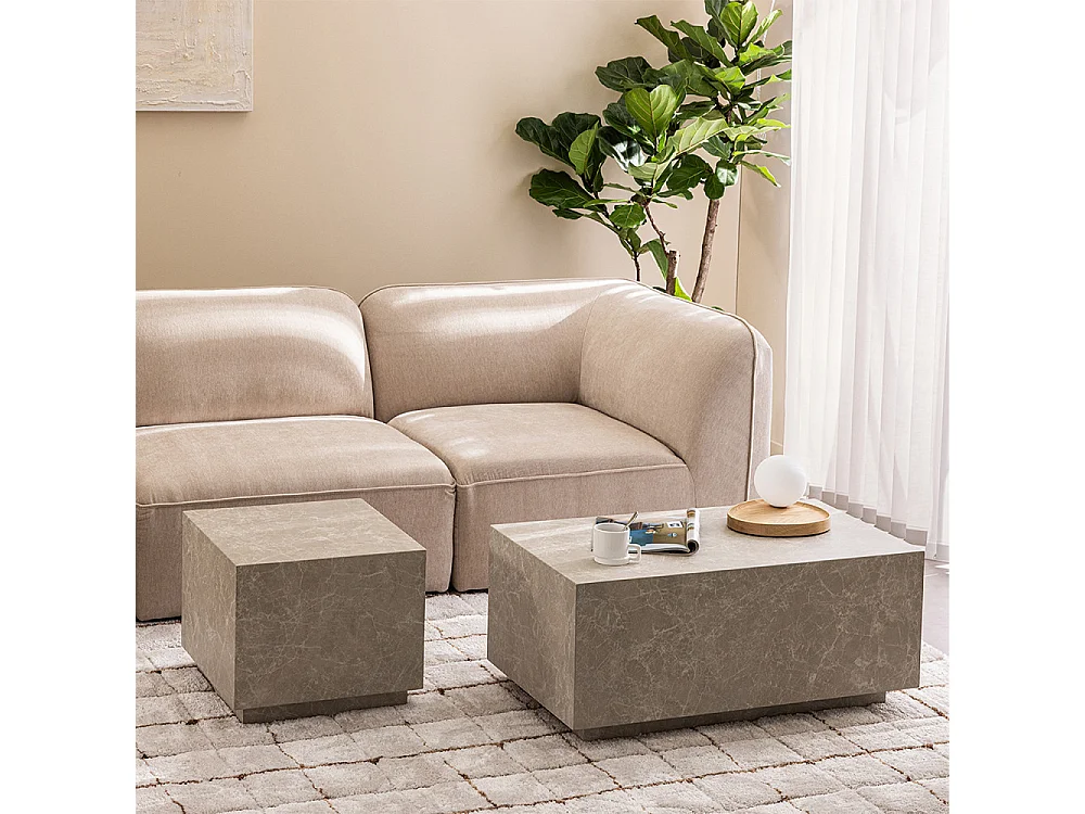 Lipani - Table d'appoint carrée effet marbre 40x40cm - Beige