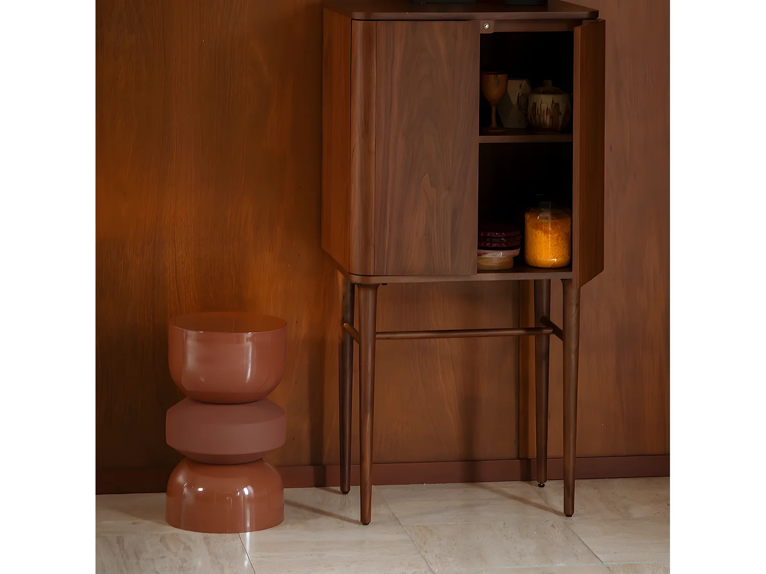 Apollo - Table d'appoint ronde en métal ø29cm - Terracotta