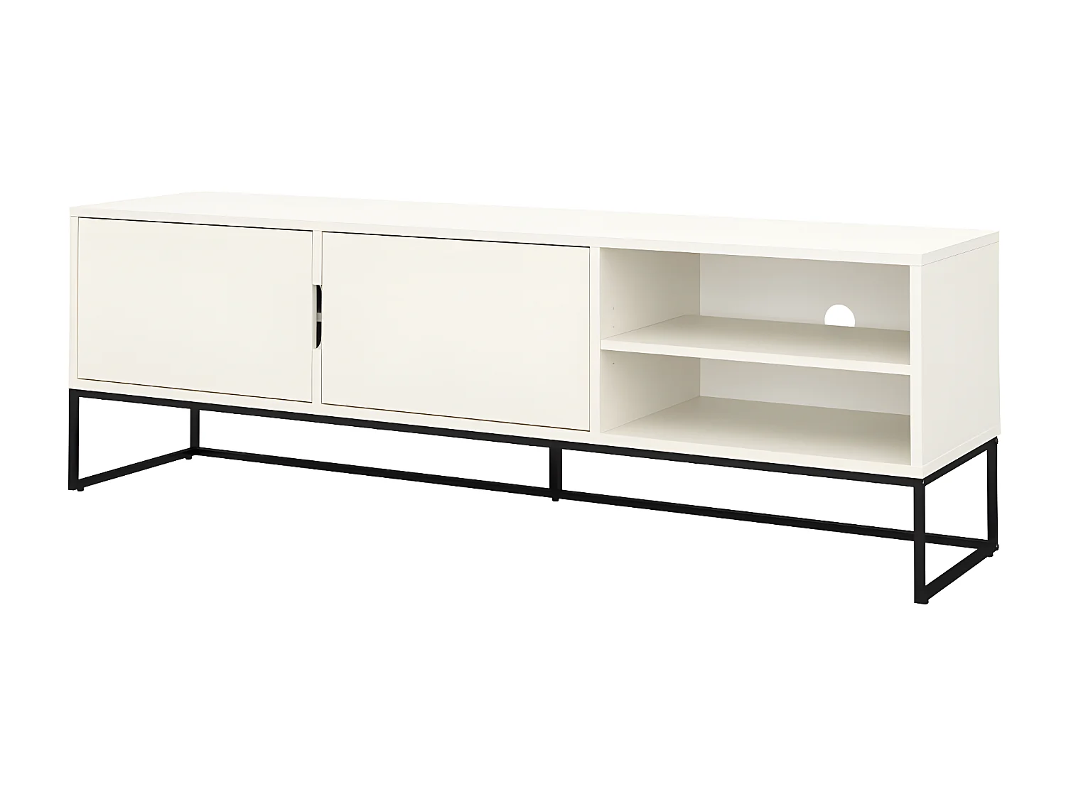 Lipp - Meuble TV 2 portes en bois et métal L176cm - Blanc