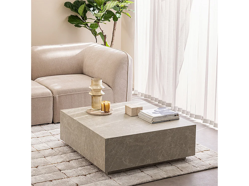 Lipani - Table basse carrée effet marbre 90x90cm - Beige