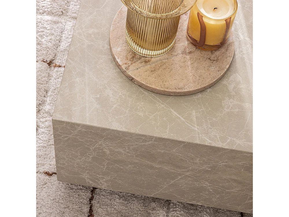 Lipani - Table basse carrée effet marbre 90x90cm - Beige