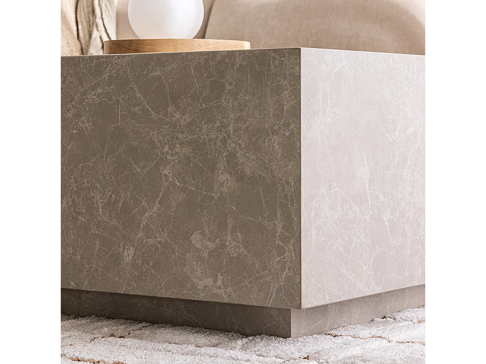 Lipani - Table basse carrée effet marbre 90x90cm - Grège