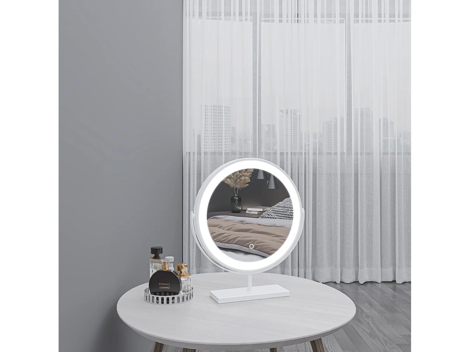 AICA Kosmetikspiegel mit LED-Beleuchtung ø42cm 3 Lichtfarbe+dimmbar Weiß Tischspiegel Helligkeit-Memory