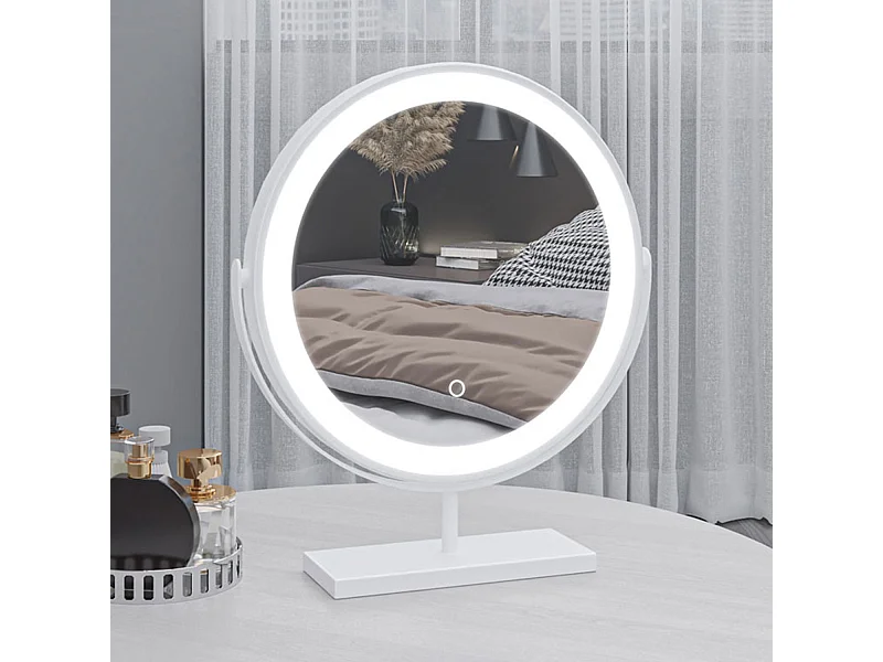 AICA Kosmetikspiegel mit LED-Beleuchtung ø42cm 3 Lichtfarbe+dimmbar Weiß Tischspiegel Helligkeit-Memory