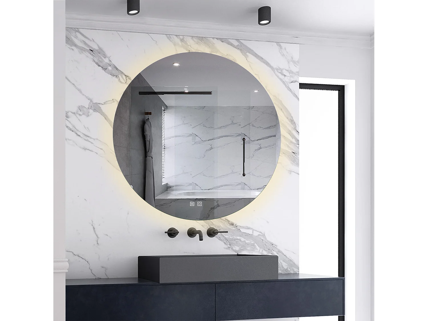 AICA Rund Badspiegel 100cm Beschlagfrei 3 Lichtfarbe+Dimmbar Memory-Funktion