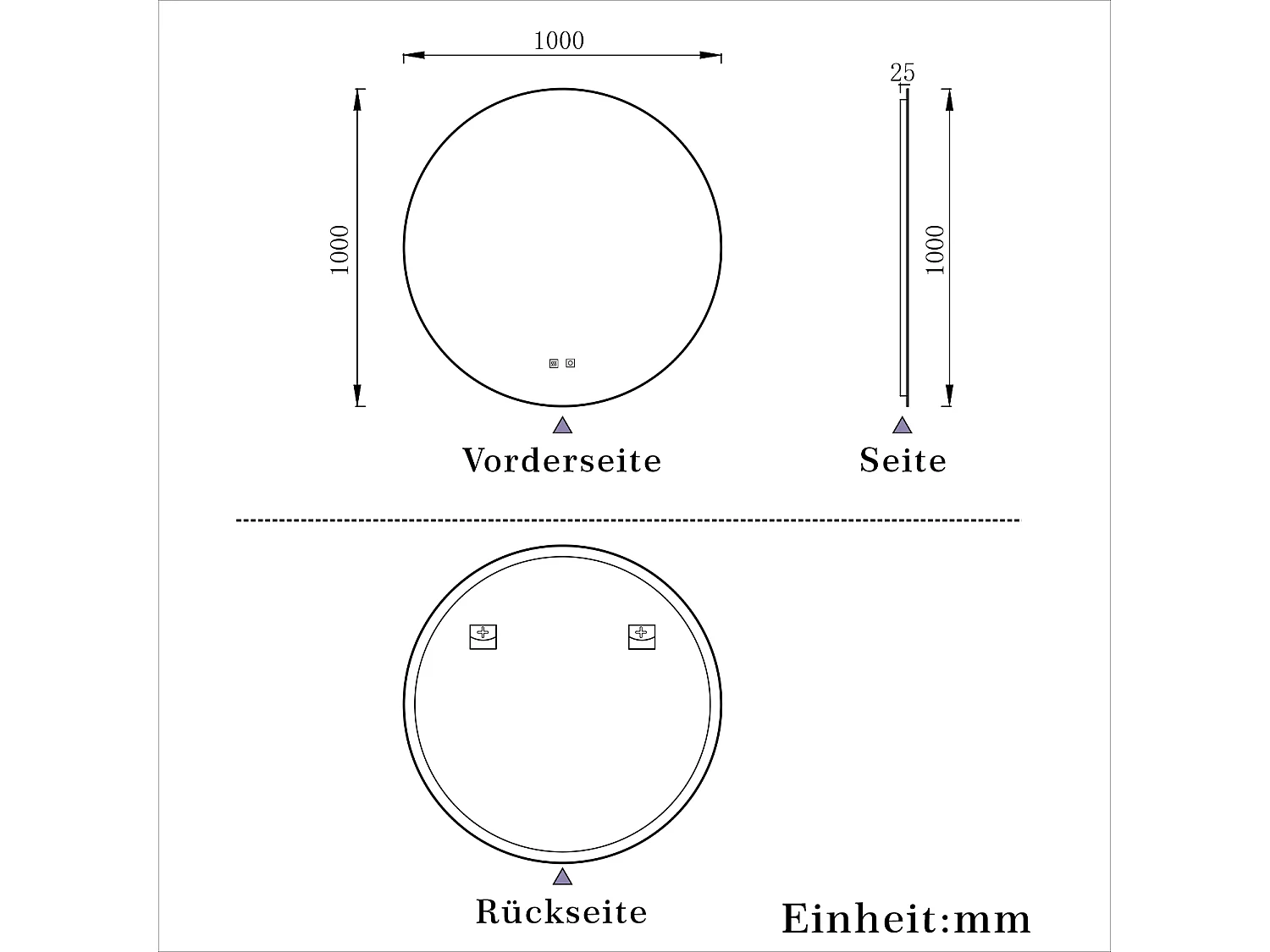 AICA Rund Badspiegel 100cm Beschlagfrei 3 Lichtfarbe+Dimmbar Memory-Funktion