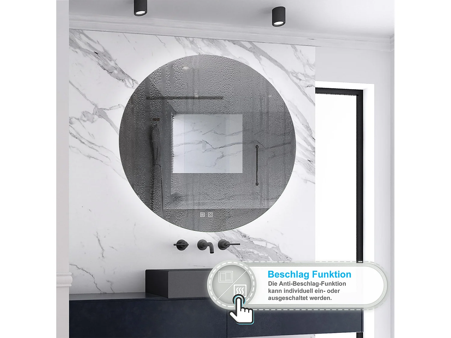 AICA Rund Badspiegel 100cm Beschlagfrei 3 Lichtfarbe+Dimmbar Memory-Funktion