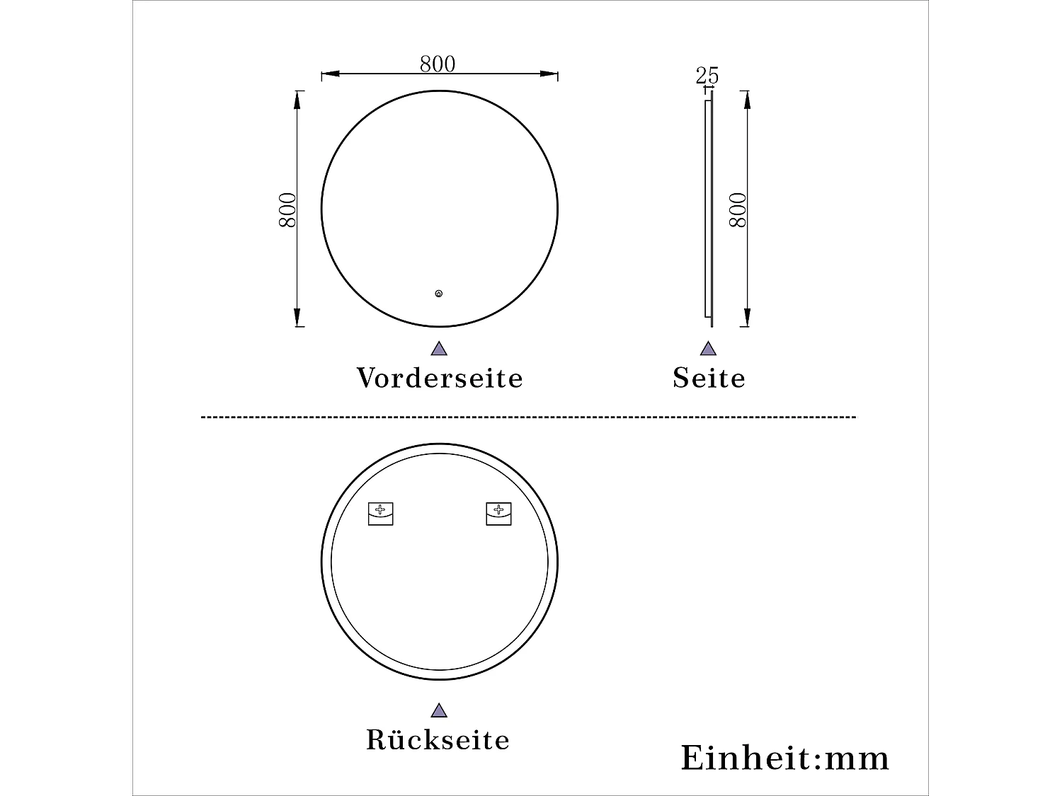 AICA LED Badspiegel Rund 80cm Beschlagfrei Kaltweiß Dimmbar Memory-Funktion