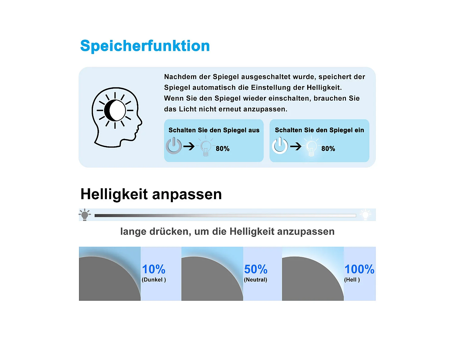 AICA LED Badspiegel Rund 90cm Beschlagfrei Kaltweiß Dimmbar Memory-Funktion