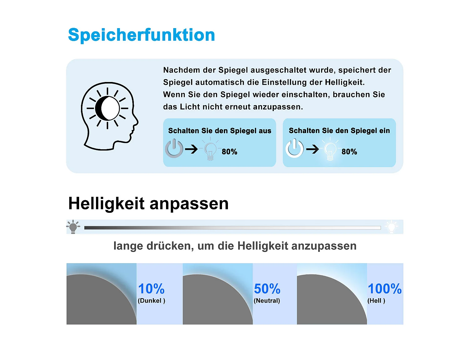 AICA LED Badspiegel Rund 90cm Beschlagfrei Kaltweiß Dimmbar Memory-Funktion