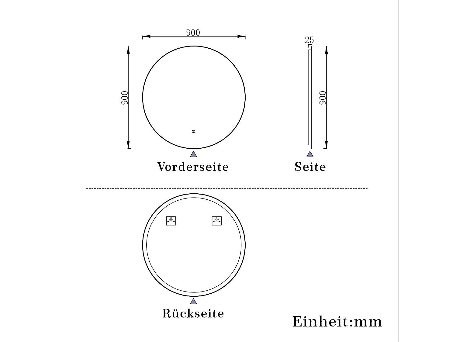 AICA LED Badspiegel Rund 90cm Beschlagfrei Kaltweiß Dimmbar Memory-Funktion
