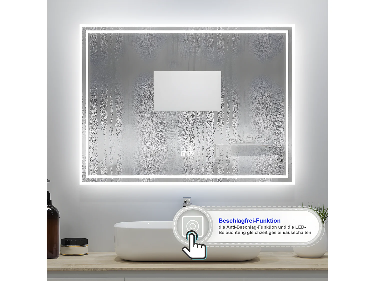 AICA Badezimmerspiegel mit LED-Beleuchtung 70x50cm Bluetooth 3 Lichtfarbe+Dimmbar Beschlagfrei Memory-Funktion