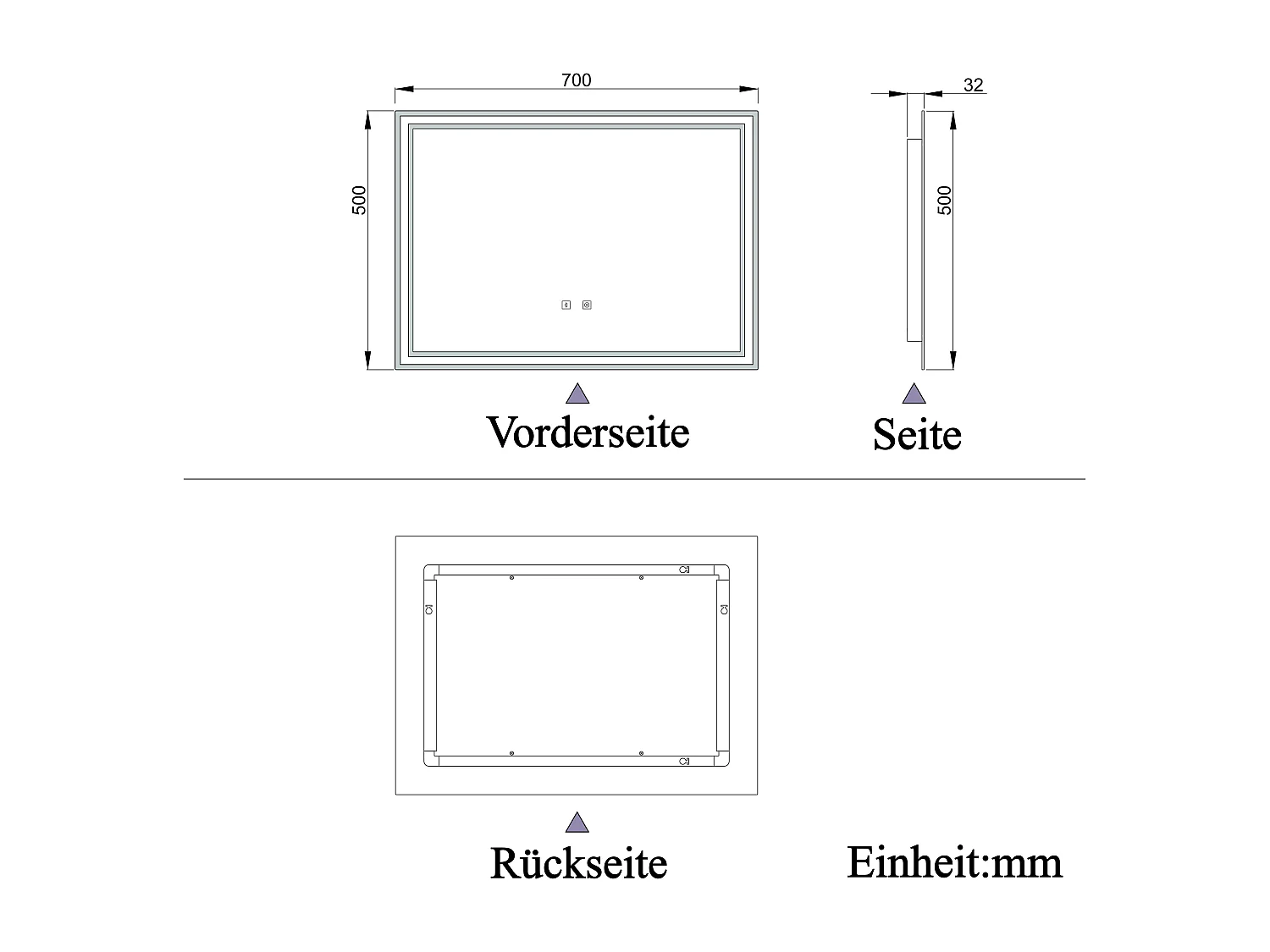 AICA Badezimmerspiegel mit LED-Beleuchtung 70x50cm Bluetooth 3 Lichtfarbe+Dimmbar Beschlagfrei Memory-Funktion