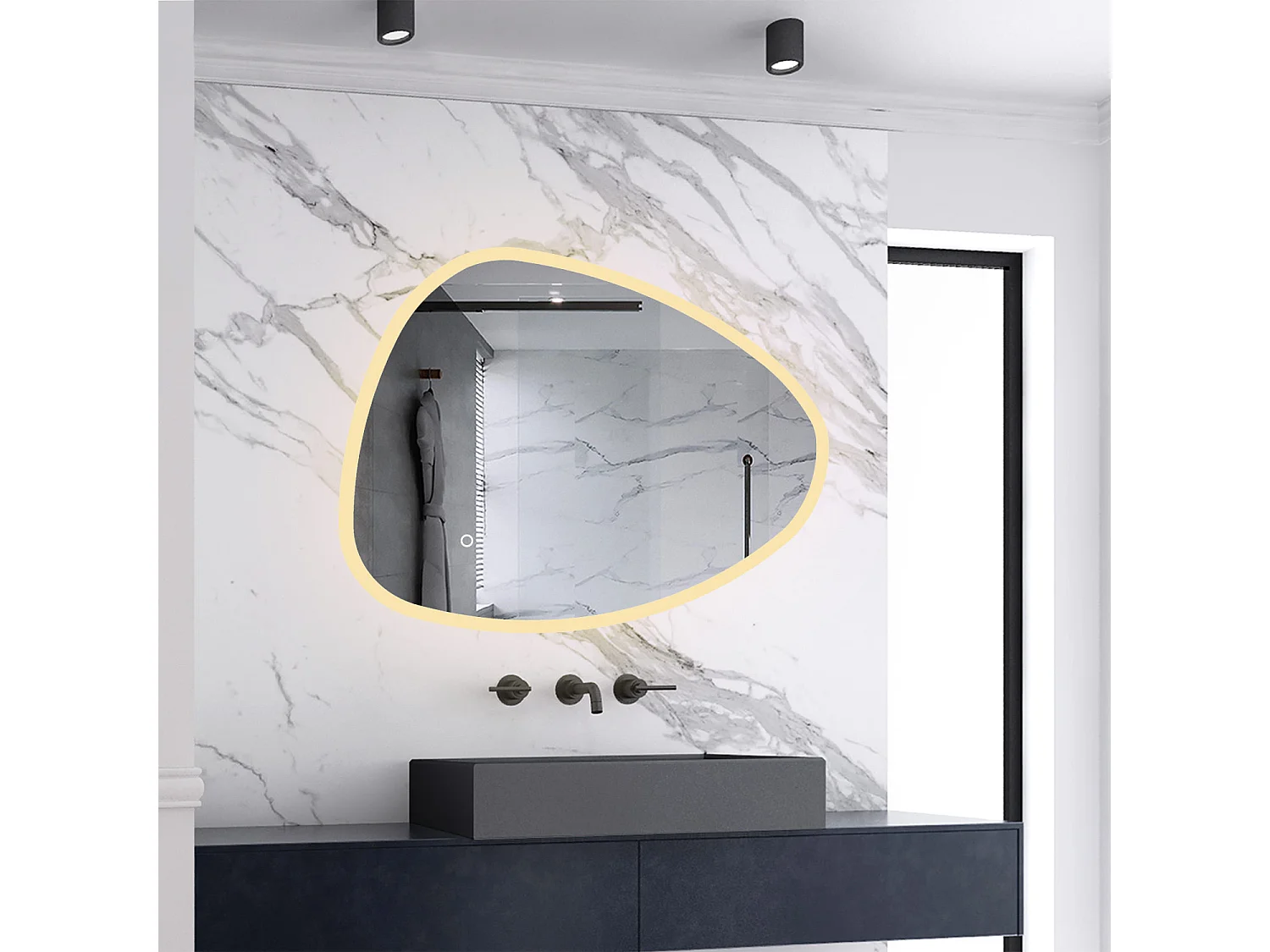 AICA LED Badspiegel 80x65cm Spezial Rund Anti-Beschlag 3 Lichfarbe Dimmbar Memory-Funktion Wand/Touchschalter