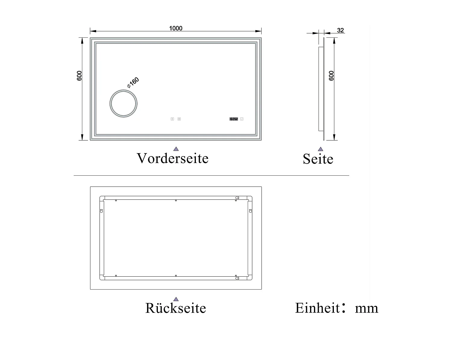 AICA Badezimmerspiegel mit LED-Beleuchtung 100x60cm Bluetooth Uhr Kosmetikspiegel 3 Lichtfarbe+Dimmbar Beschlagfrei Memory-Funktion