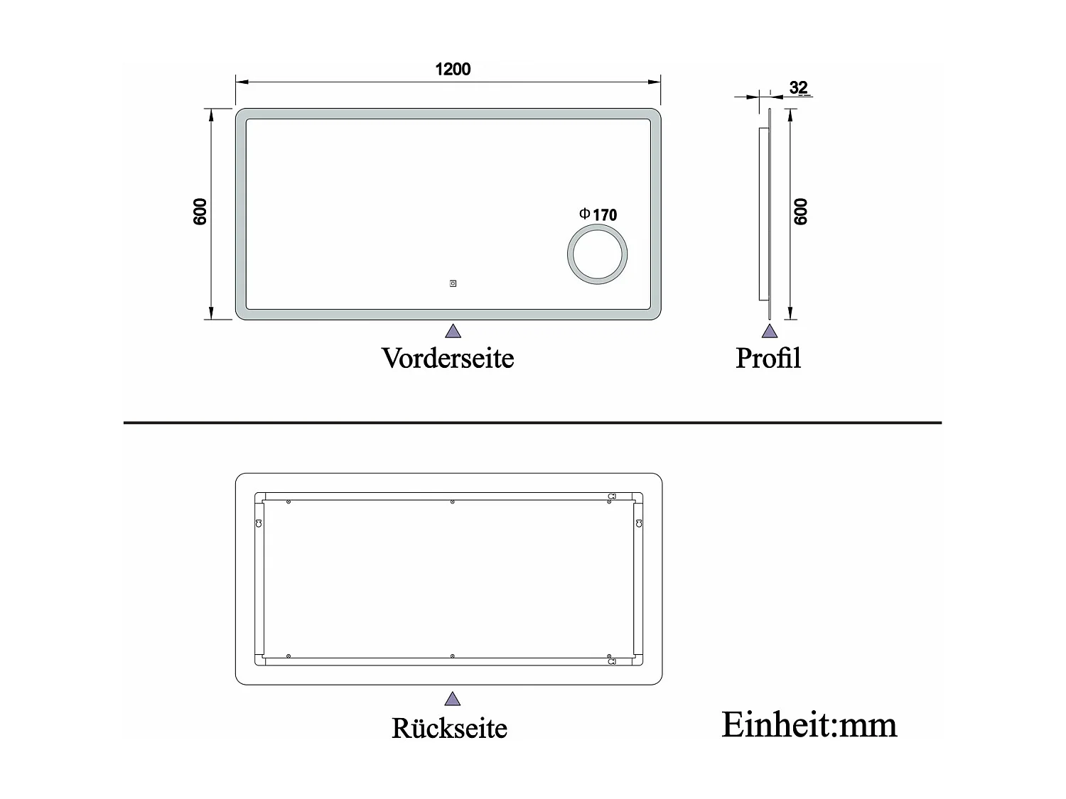 AICA Badspiegel mit LED-Beleuchtung 120x60cm Kosmetikspiegel Beschlagfrei 3 Lichtfarbe+Dimmbar Memory-Funktion