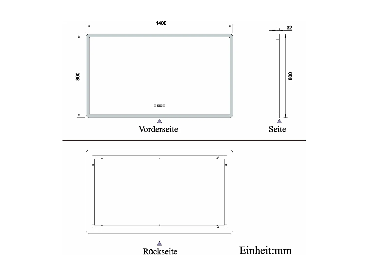AICA LED Badspiegel 140x80cm Wand/Touchschalter - Uhr - Beschlagfrei - 3 Lichtfarbe - Dimmbar - Memory-Funktion