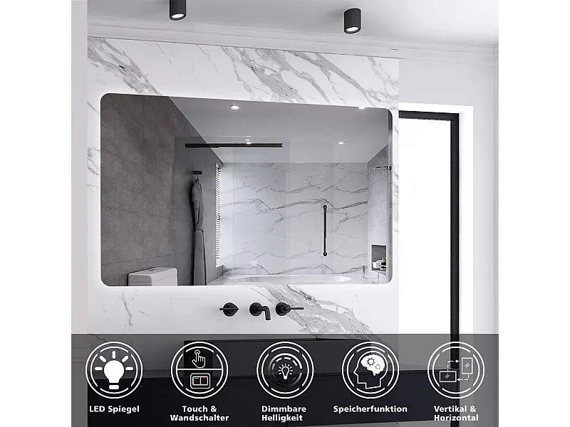 AICA Badspiegel mit LED-Beleuchtung 120x70cm Kaltweiß Dimmbar Memory-Funktion