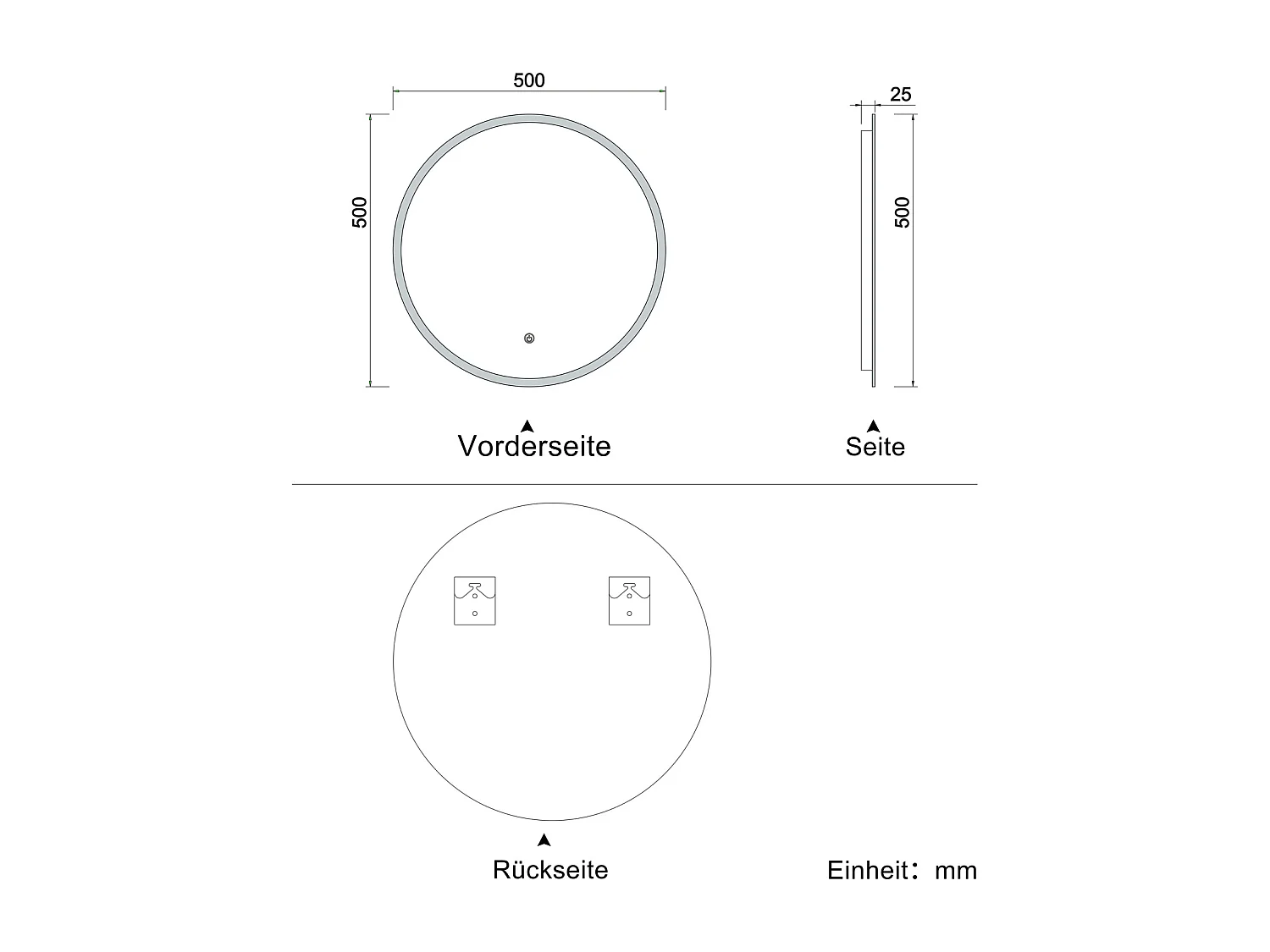 AICA Rund Badspiegel mit LED-Beleuchtung ø50cm 3 Lichtfarbe+Dimmbar Beschlagfrei Memory-Funktion Wand/Touchschalter