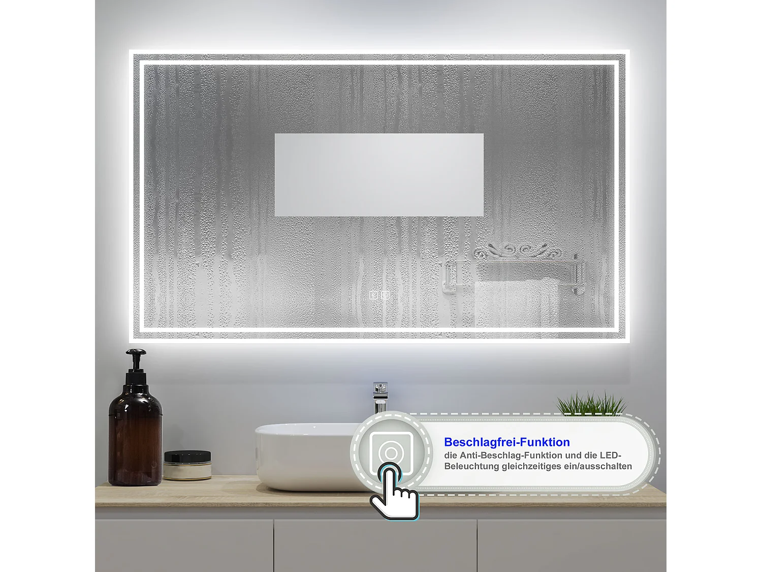 AICA Badezimmerspiegel mit LED-Beleuchtung 100x60cm Bluetooth 3 Lichtfarbe+Dimmbar Beschlagfrei Memory-Funktion