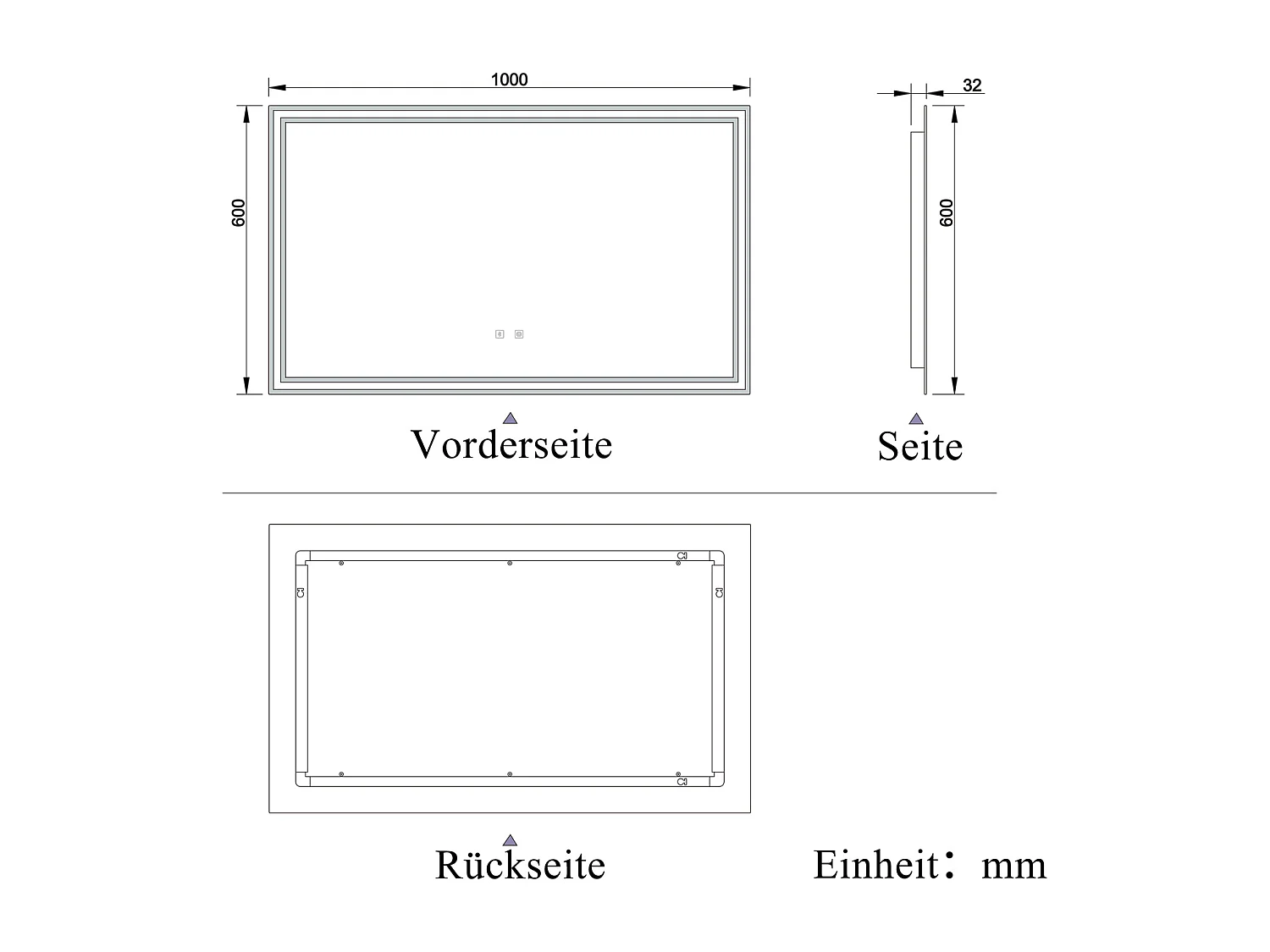 AICA Badezimmerspiegel mit LED-Beleuchtung 100x60cm Bluetooth 3 Lichtfarbe+Dimmbar Beschlagfrei Memory-Funktion