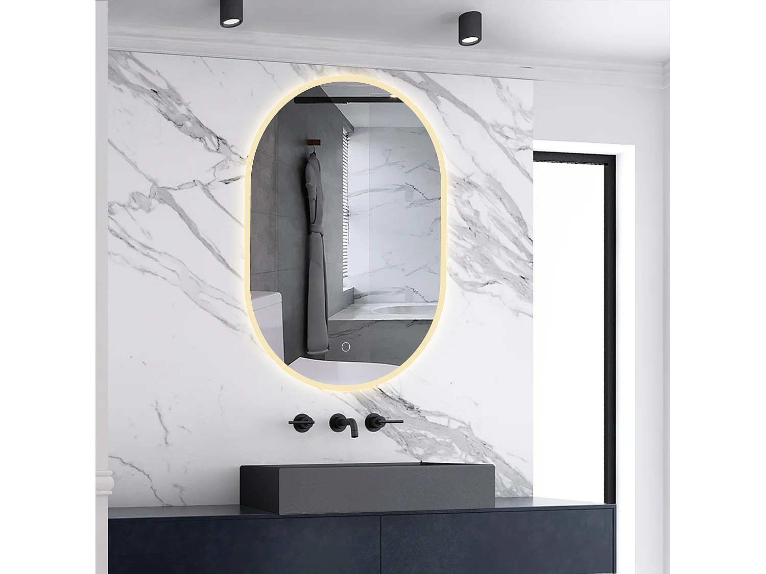 AICA LED Badspiegel 45x75cm Oval Anti-Beschlag 3 Lichfarbe Dimmbar Memory-Funktion Wand/Touchschalter