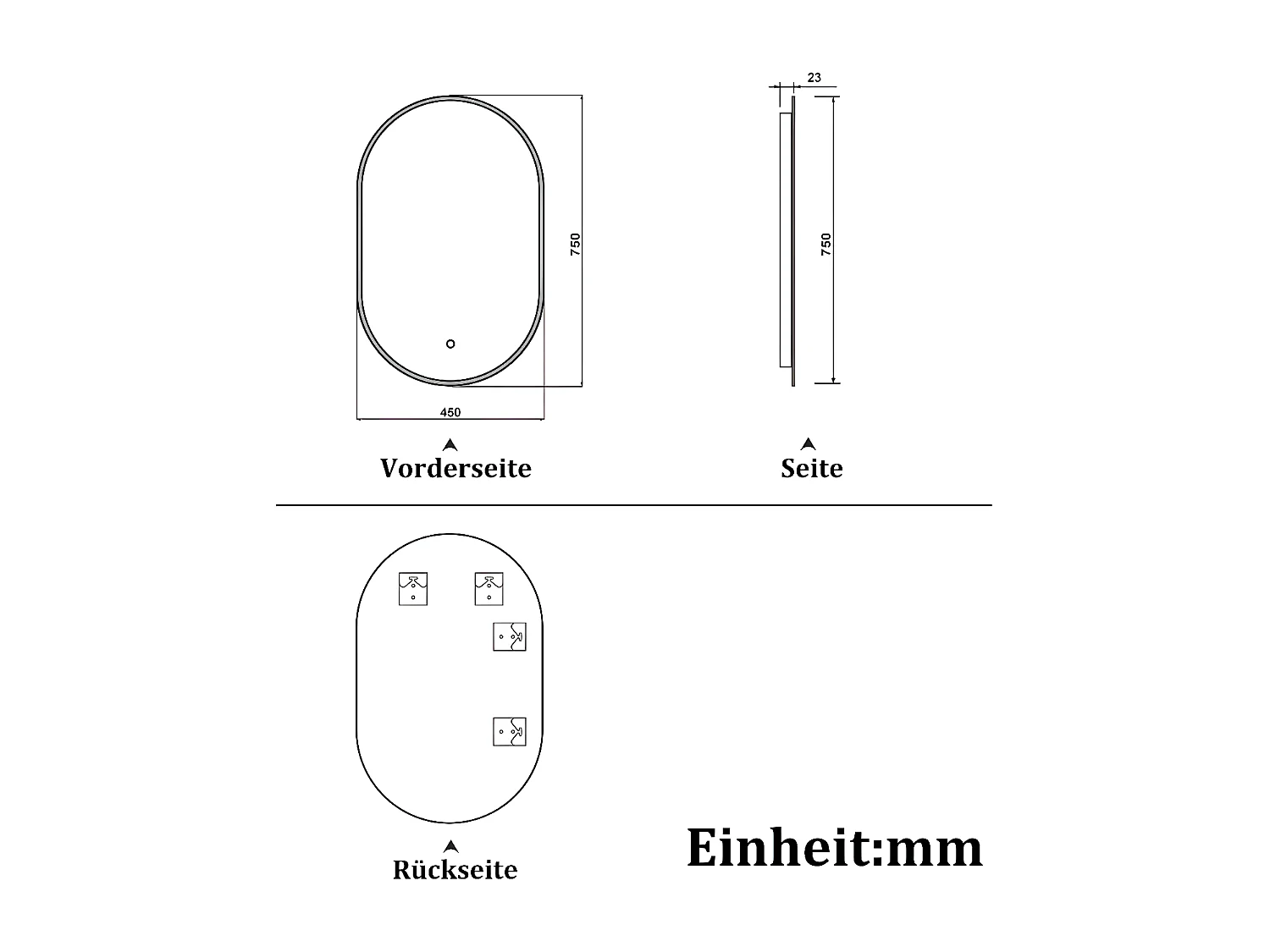 AICA LED Badspiegel 45x75cm Oval Anti-Beschlag 3 Lichfarbe Dimmbar Memory-Funktion Wand/Touchschalter