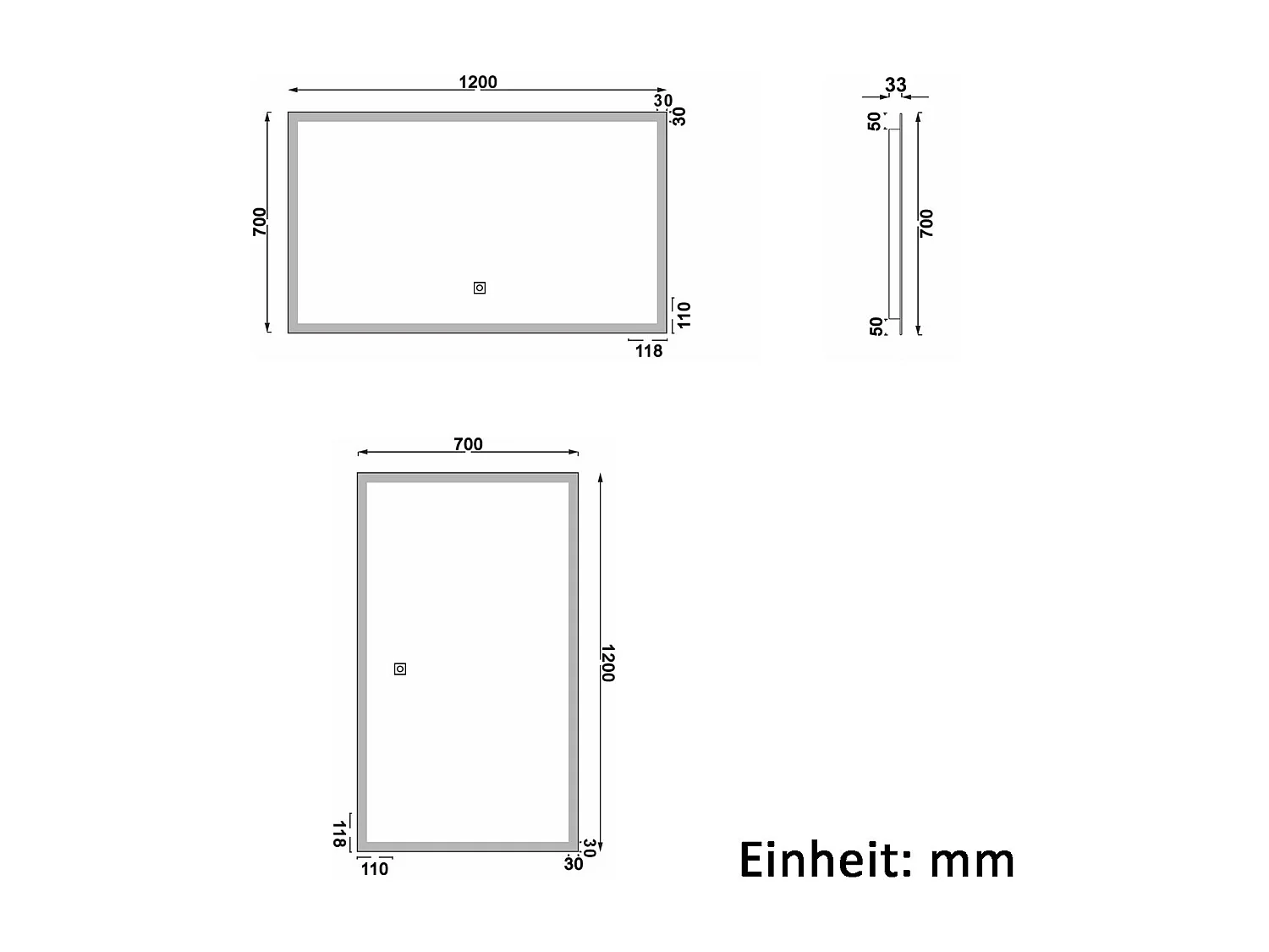 AICA LED Badspiegel 120x70cm Kaltweiß Touchschalter Beschlagfrei - BELAIR
