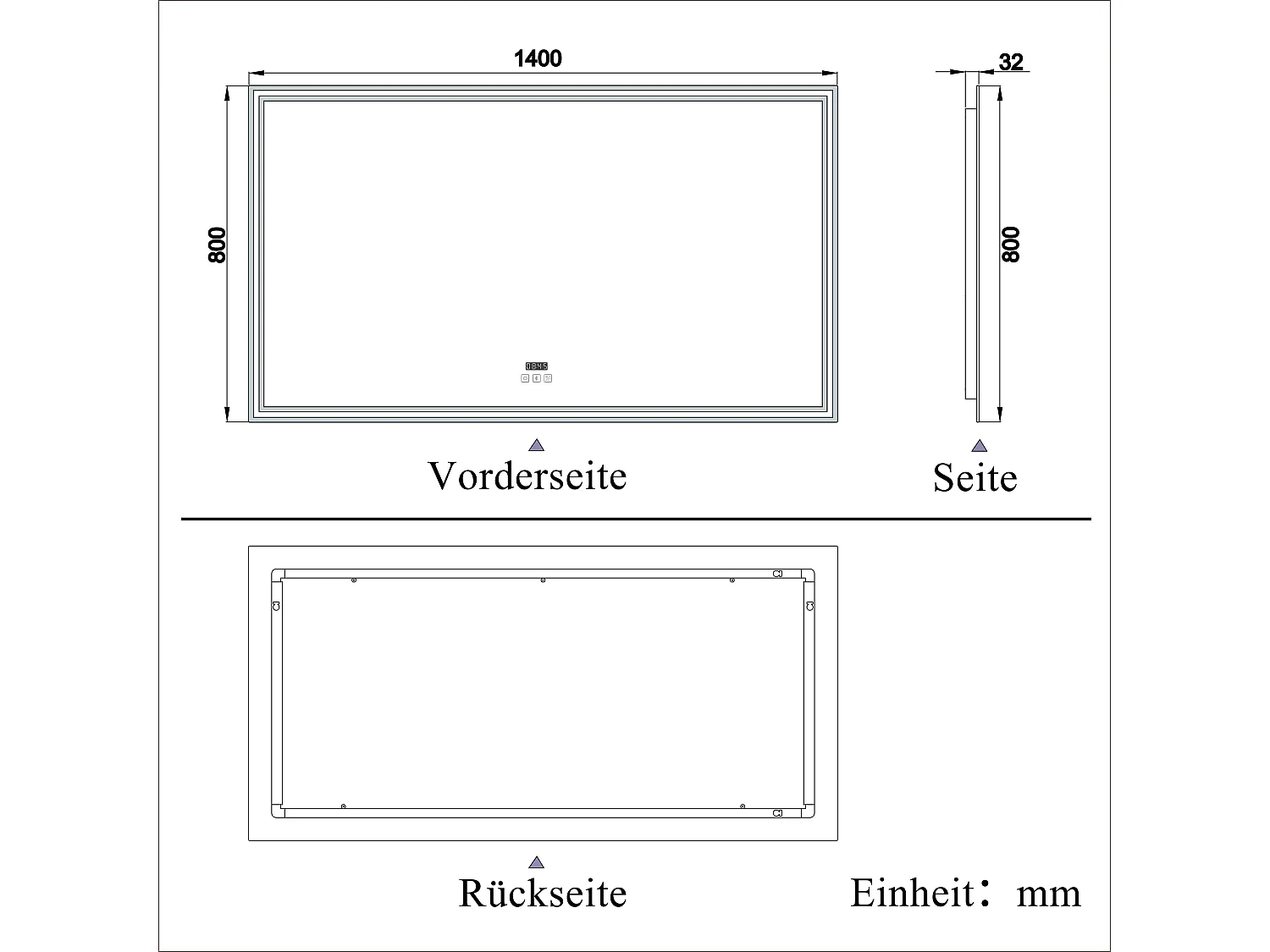 AICA Badezimmerspiegel mit LED-Beleuchtung 140x80cm Bluetooth Uhr 3 Lichtfarbe+Dimmbar Beschlagfrei Memory-Funktion