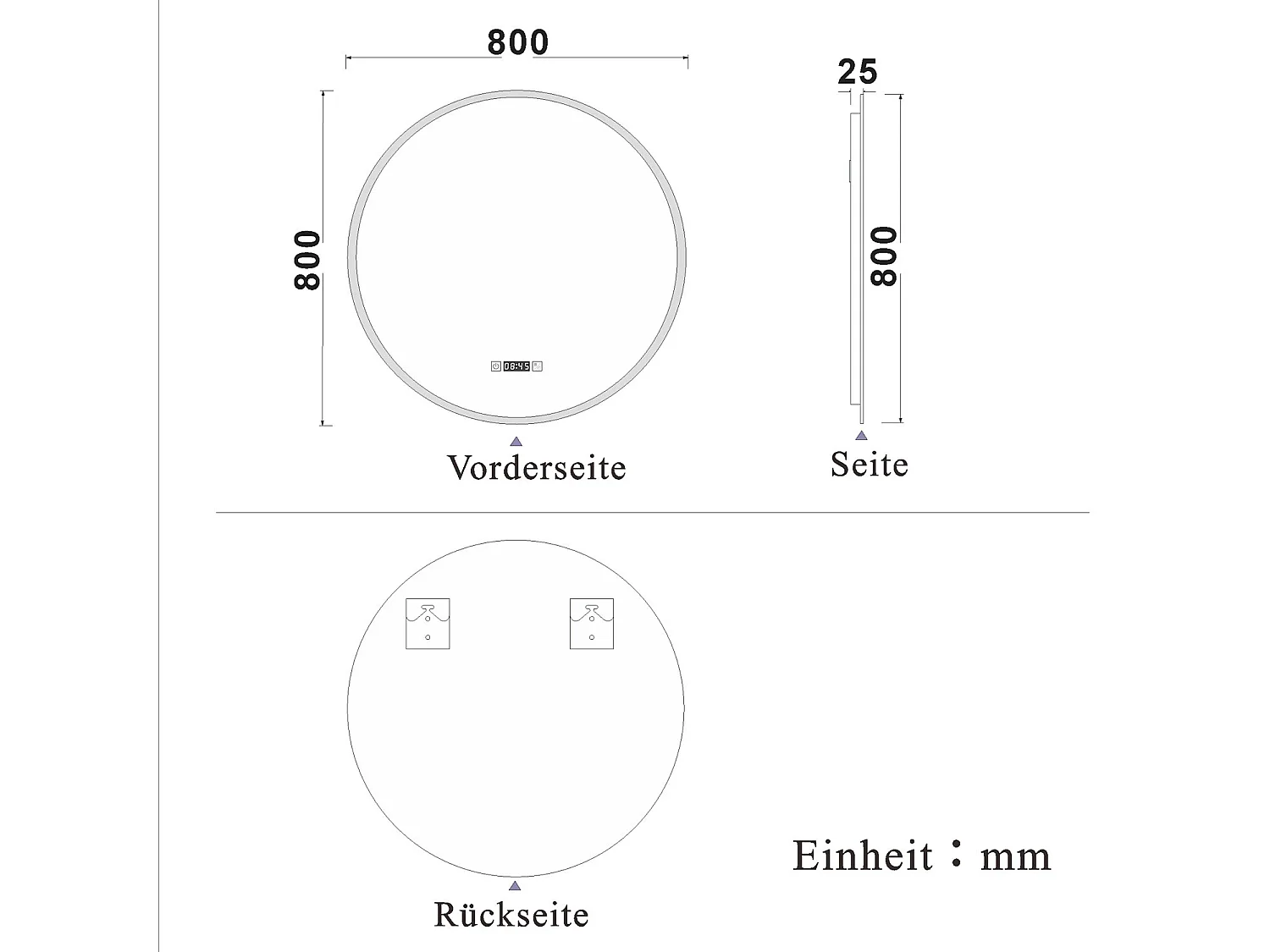 AICA Rund LED Badspiegel ø80cm Uhr 3 Lichtfarbe+Dimmbar Beschlagfrei Memory-Funktion Wand/Touchschalter