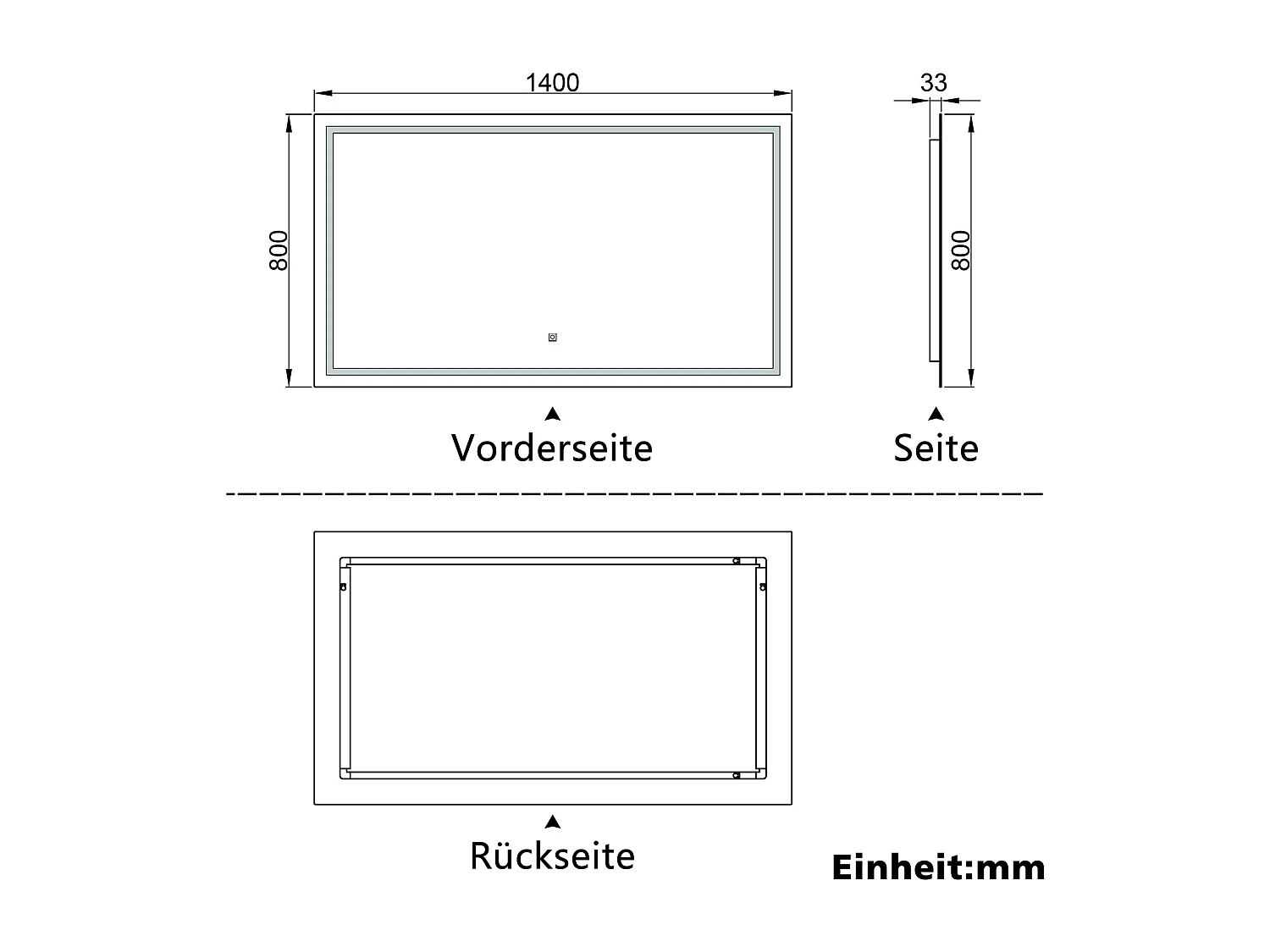 AICA Badspiegel mit LED-Beleuchtung 140x80cm Wand/Touchschalter Beschlagfrei 3 Lichtfarbe+Dimmbar Memory-Funktion - PALMAR