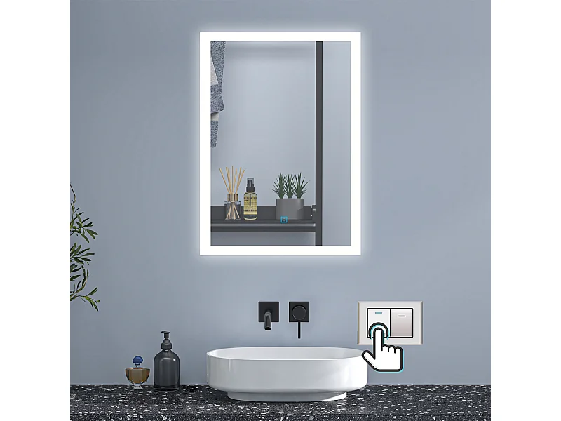 AICA Badspiegel mit LED-Beleuchtung 90x70cm Wand/Touchschalter Beschlagfrei 3 Lichtfarbe+Dimmbar Memory-Funktion - BELAIR