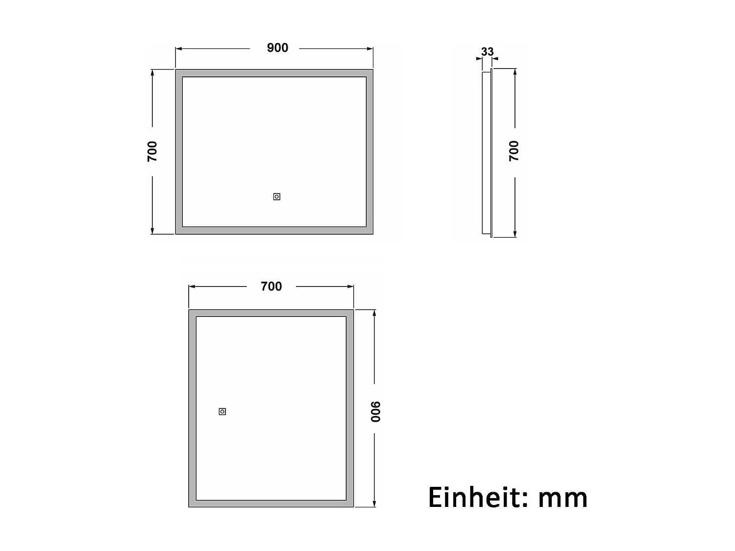 AICA Badspiegel mit LED-Beleuchtung 90x70cm Wand/Touchschalter Beschlagfrei 3 Lichtfarbe+Dimmbar Memory-Funktion - BELAIR