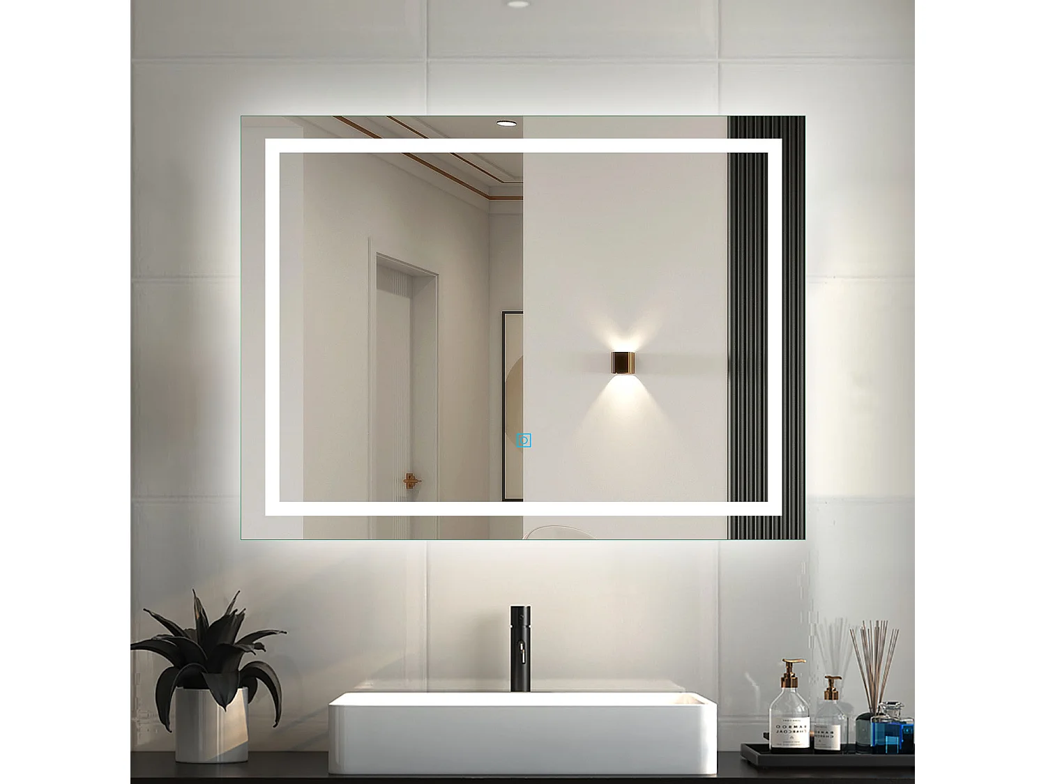 AICA Badspiegel mit LED-Beleuchtung 90x60cm Touchschalter Beschlagfrei Kaltweiß - PALMAR