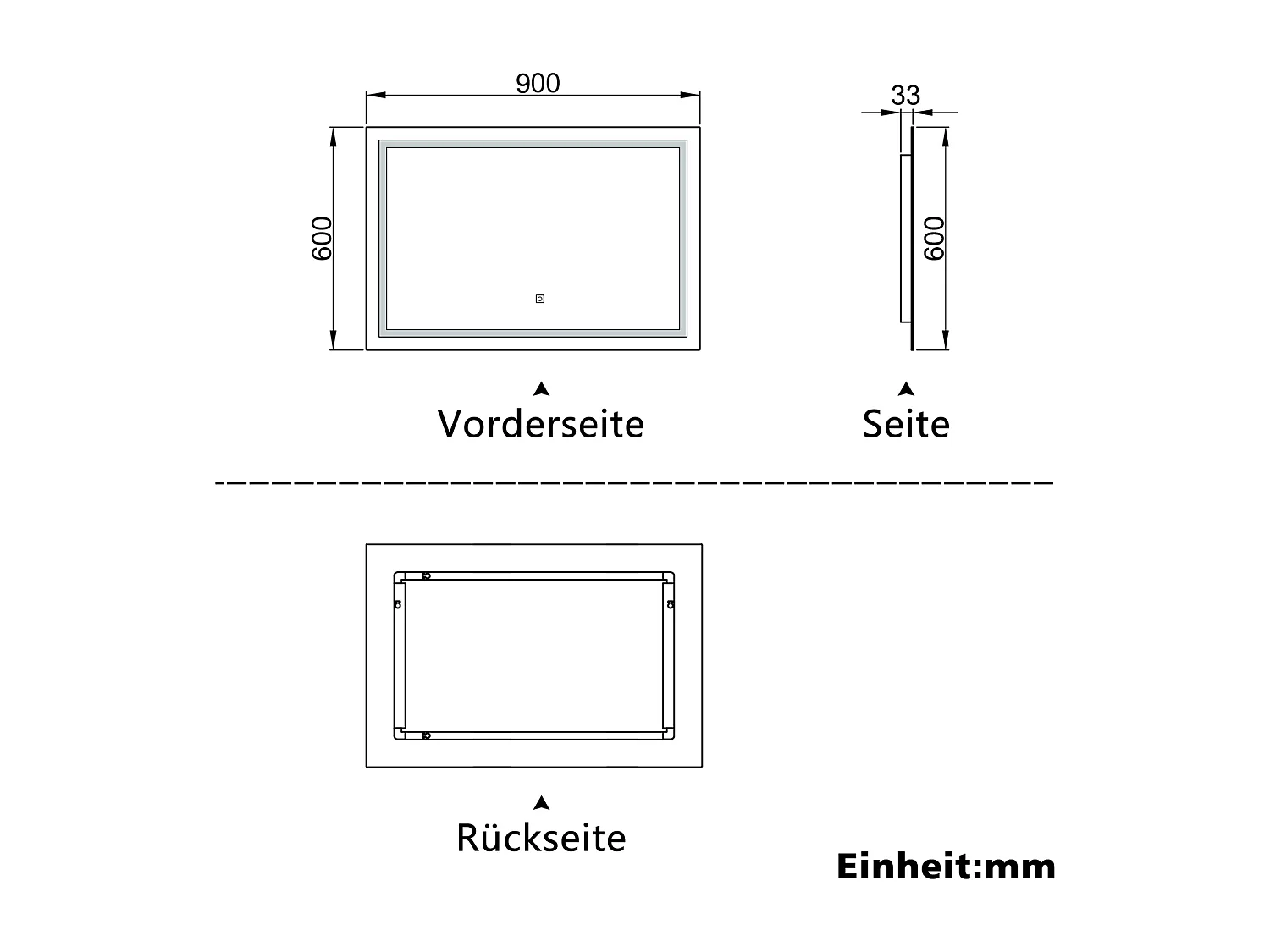 AICA Badspiegel mit LED-Beleuchtung 90x60cm Touchschalter Beschlagfrei Kaltweiß - PALMAR
