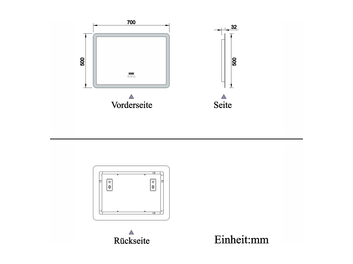 AICA Badspiegel mit LED-Beleuchtung 70x50cm Bluetooth Uhr Beschlagfrei 3 Lichtfarbe+Dimmbar Memory-Funktion