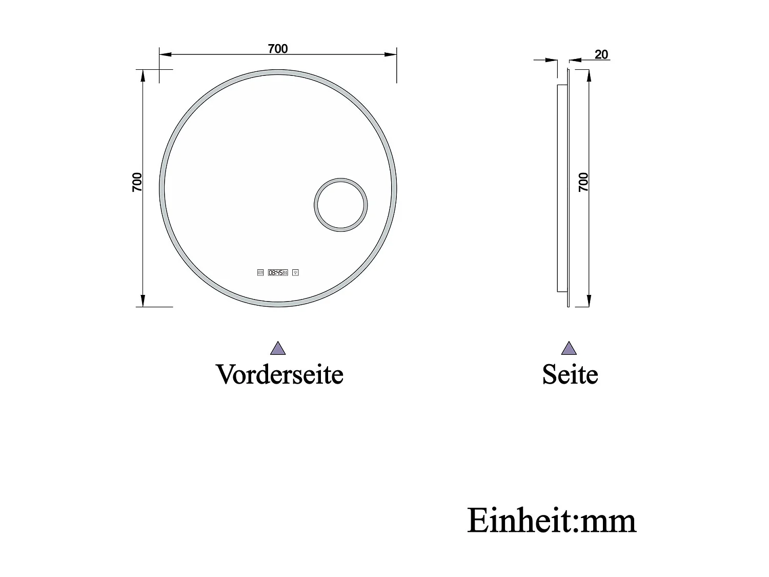 AICA Rund Badezimmerspiegel mit LED-Beleuchtung ø70cm Uhr Kosmetikspiegel 3 Lichtfarbe+Dimmbar Beschlagfrei Memory-Funktion