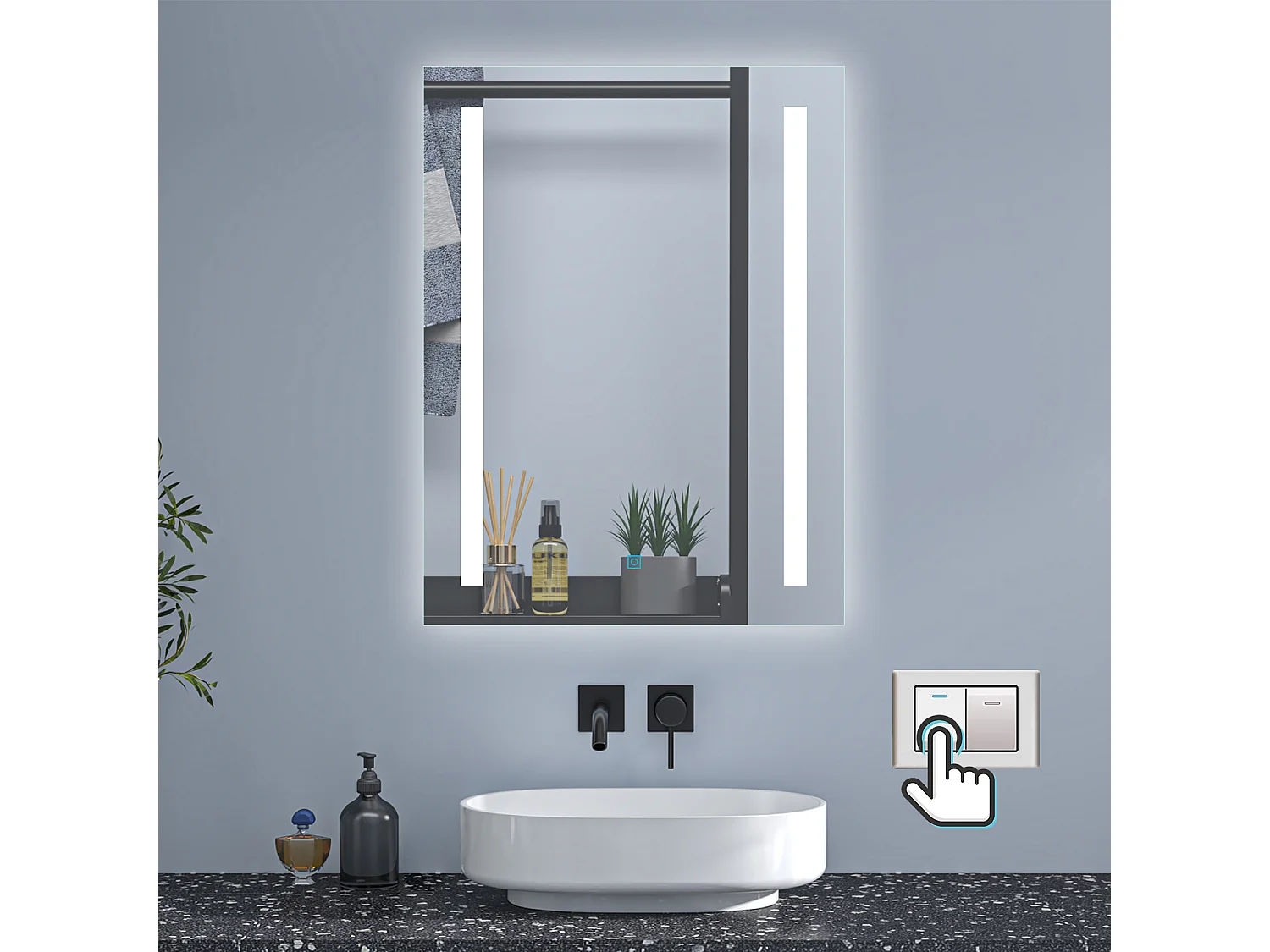 AICA Badspiegel mit Beleuchtung 50x70cm 3 Lichtfarbe+Dimmbar Touch/Wandschalter Beschlagfrei Auto-Abschaltung - PAVIE