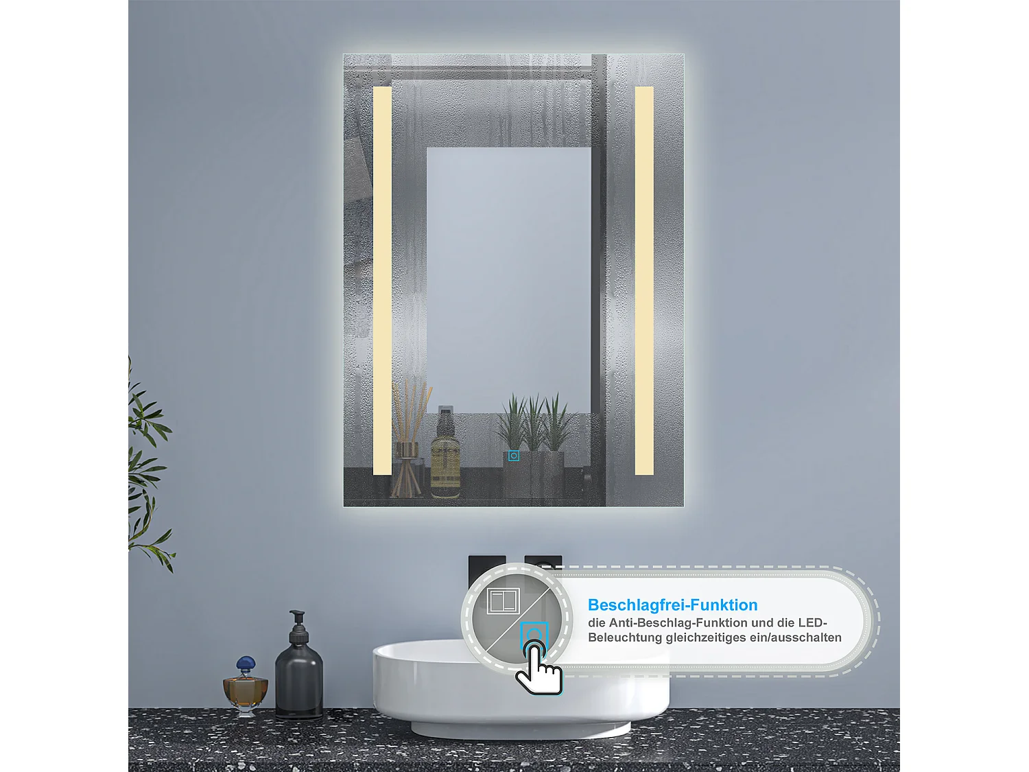 AICA Badspiegel mit Beleuchtung 50x70cm 3 Lichtfarbe+Dimmbar Touch/Wandschalter Beschlagfrei Auto-Abschaltung - PAVIE