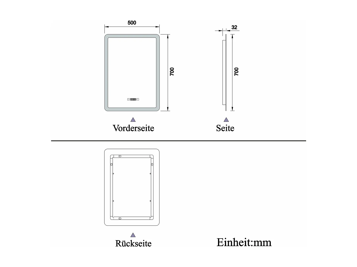AICA LED Badspiegel 50x70cm Wand/Touchschalter - Uhr - Beschlagfrei - 3 Lichtfarbe - Dimmbar - Memory-Funktion