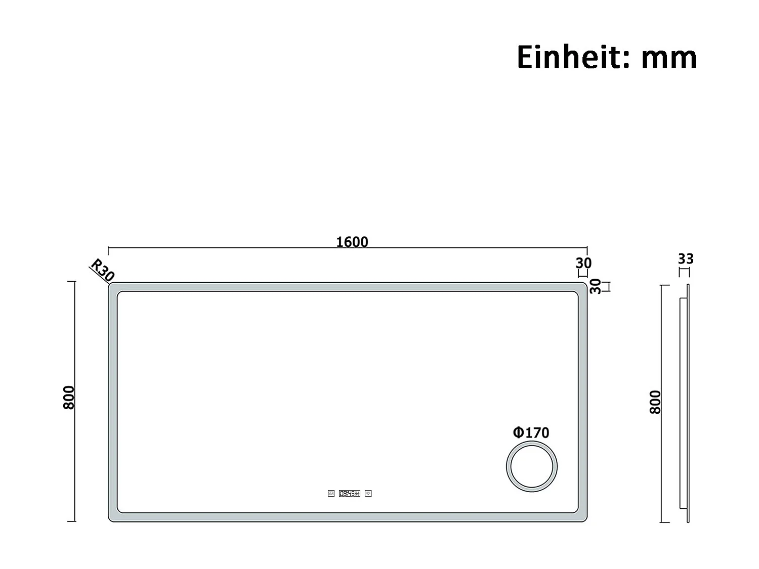 AICA Badspiegel mit LED-Beleuchtung 160x80cm Uhr Kosmetikspiegel Beschlagfrei 3 Lichtfarbe+Dimmbar Memory-Funktion