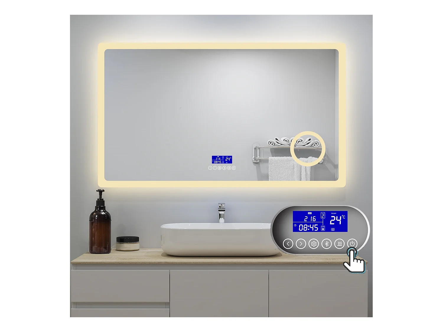 AICA Badspiegel mit LED-Beleuchtung 160x80cm Bluetooth Uhr Kosmetikspiegel Beschlagfrei 3 Lichtfarbe+Dimmbar Memory-Funktion