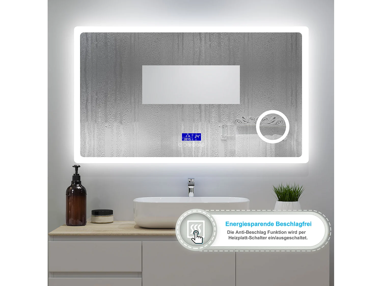 AICA Badspiegel mit LED-Beleuchtung 160x80cm Bluetooth Uhr Kosmetikspiegel Beschlagfrei 3 Lichtfarbe+Dimmbar Memory-Funktion