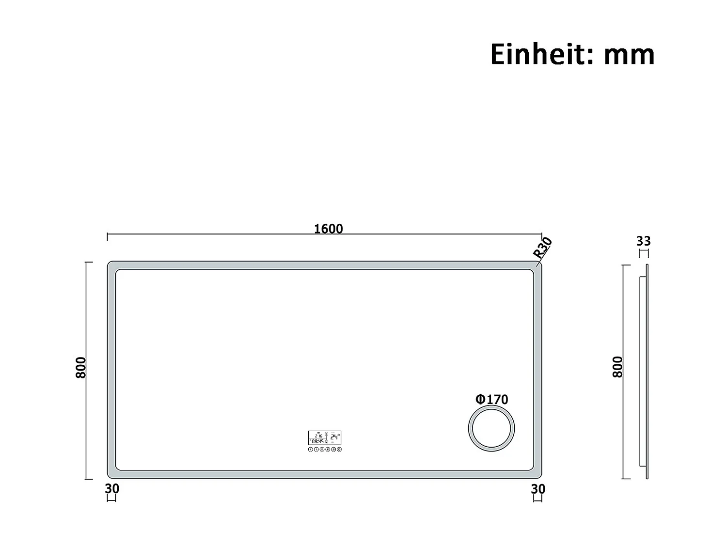 AICA Badspiegel mit LED-Beleuchtung 160x80cm Bluetooth Uhr Kosmetikspiegel Beschlagfrei 3 Lichtfarbe+Dimmbar Memory-Funktion