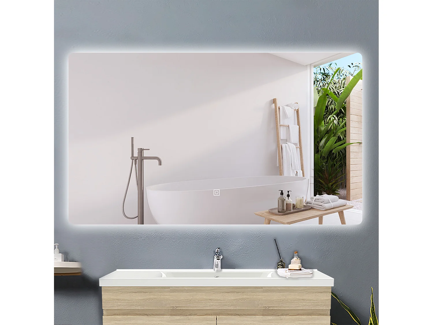 AICA Badspiegel mit LED-Beleuchtung 100x80cm Kaltweiß Dimmbar Memory-Funktion