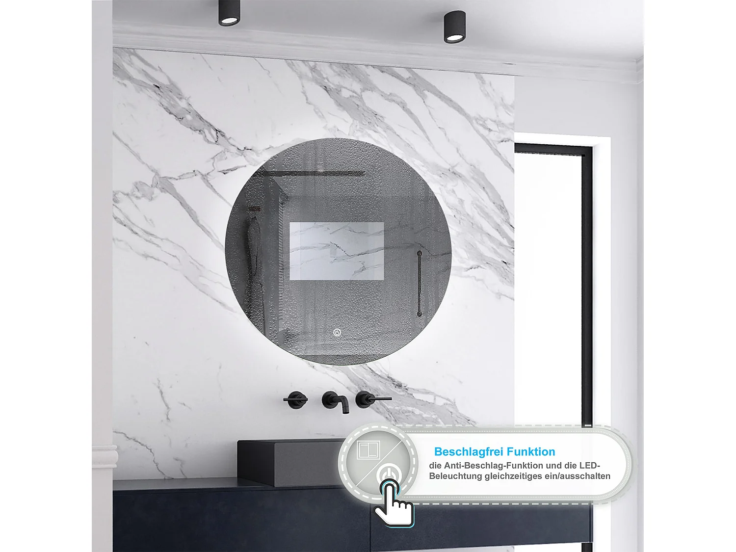 AICA LED Badspiegel Rund 50cm Beschlagfrei Kaltweiß Dimmbar Memory-Funktion