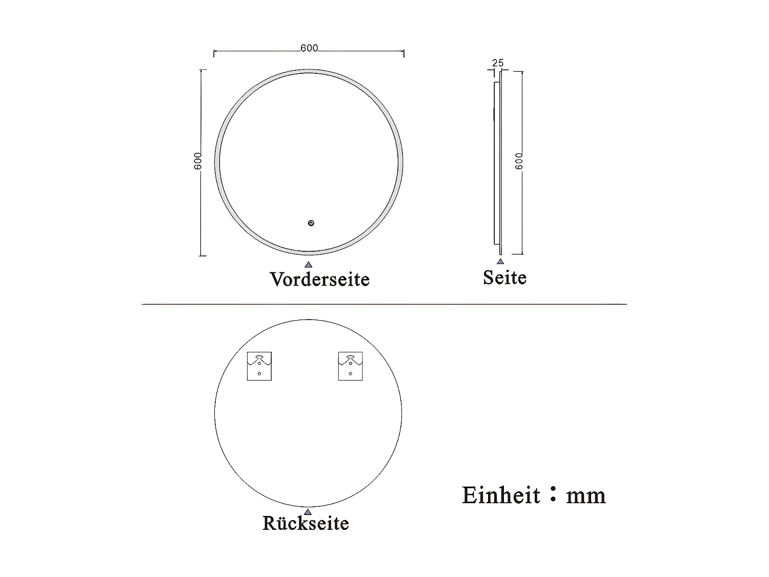 AICA Rund Badspiegel mit LED-Beleuchtung ø60cm Touchschalter Kaltweiß