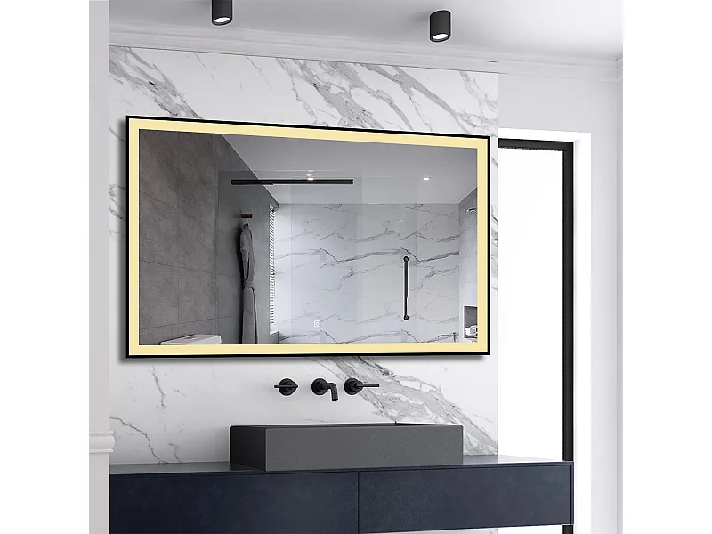 AICA LED Wandspiegel 120x70cm Beschlagfrei 3 Lichtfarbe+Dimmbar Schwarz Rahmen Memory-Funktion