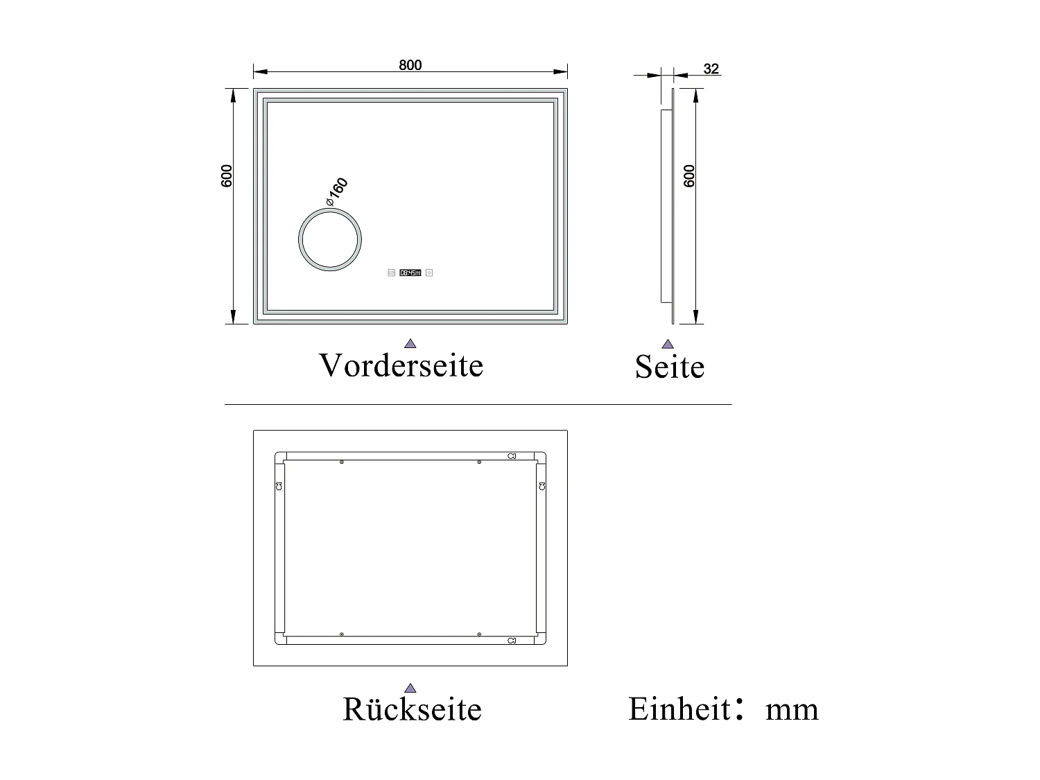 AICA Badezimmerspiegel mit LED-Beleuchtung 100x60cm Uhr Kosmetikspiegel 3 Lichtfarbe+Dimmbar Beschlagfrei Memory-Funktion