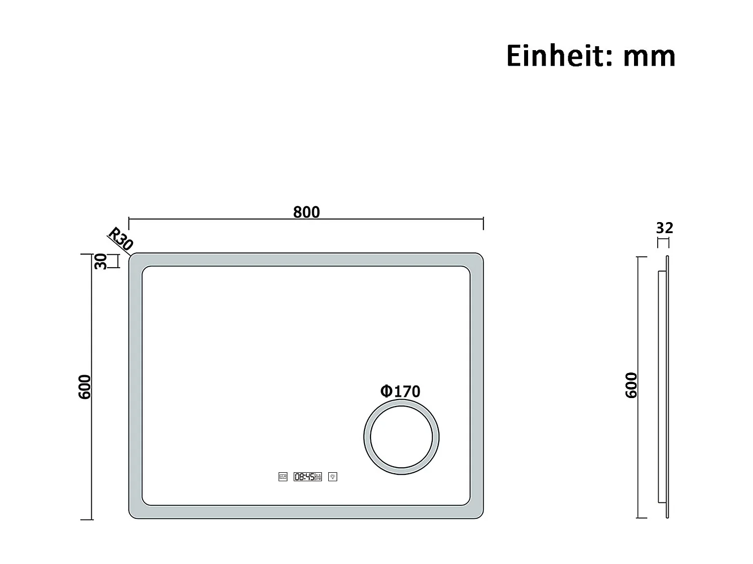 AICA Badspiegel mit LED-Beleuchtung 80x60cm Uhr Kosmetikspiegel Beschlagfrei 3 Lichtfarbe+Dimmbar Memory-Funktion